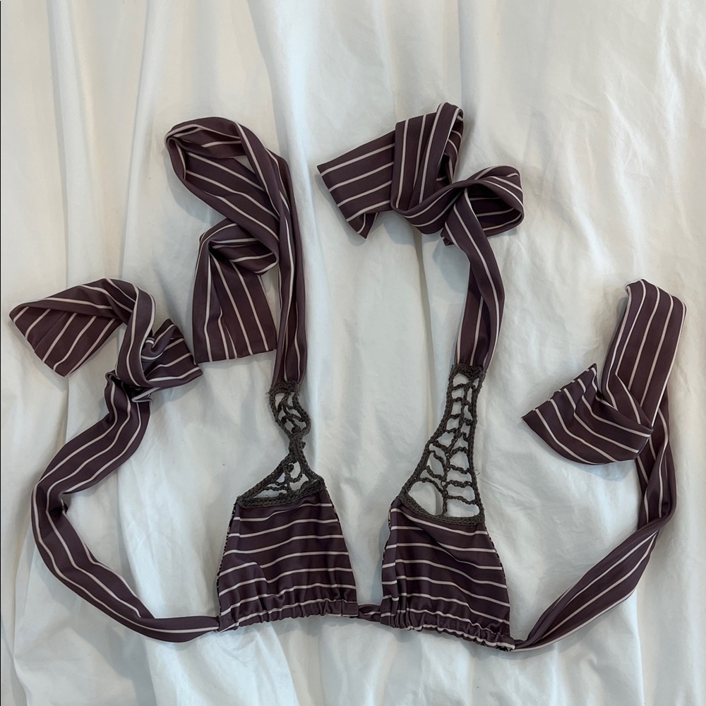 acacia swimwear Brown and White Striped Triangle Bikini - Picture 3 of 8